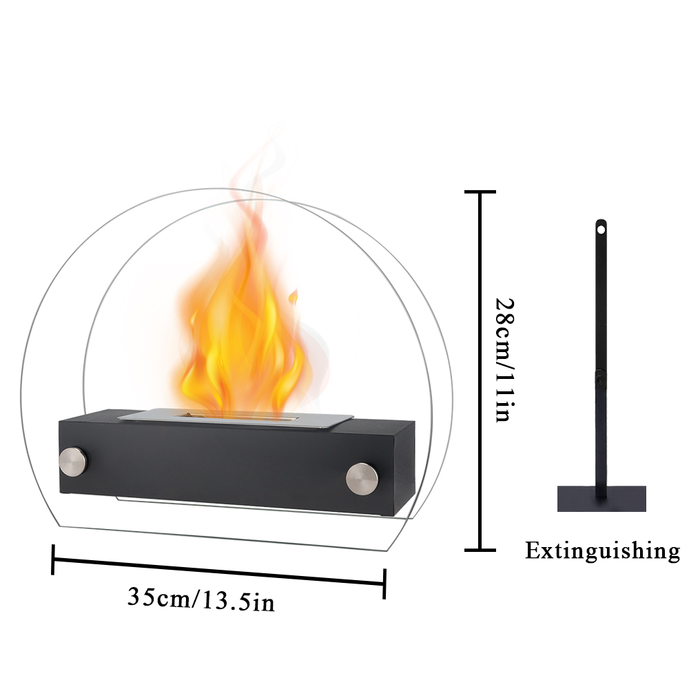 Double Sided Circular Glass Bioethanol Fireplace Removable Metal Tabletop Fireplace