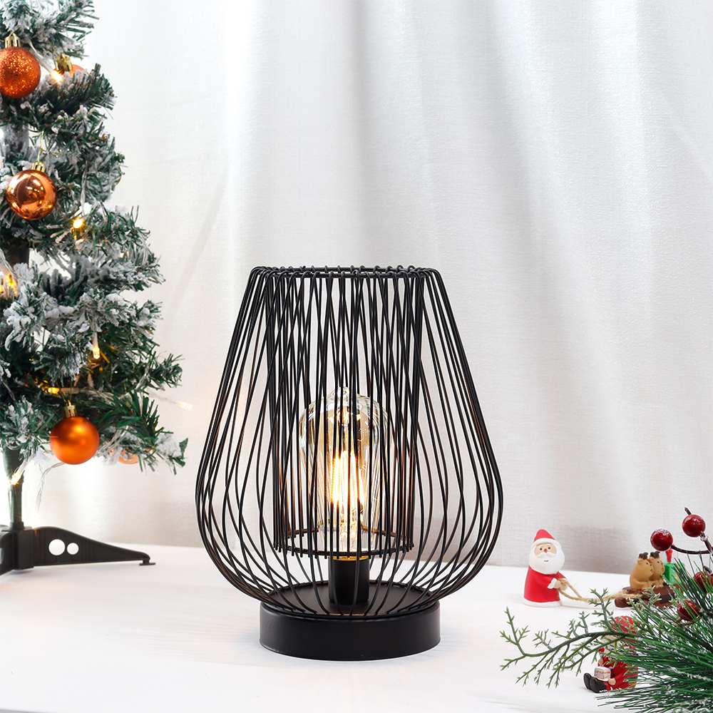 Large Cage Table Lamp Battery Powered,8''W x10''H Double Metal Mesh Lamp with 6 Hours Timer for Gift Party Garden Indoor Bedroom Living Room