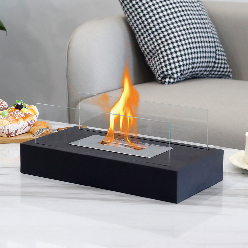 Rectangular Tabletop Fire Bowl Pot 35cmL Portable Tabletop Fireplace–Clean-Burning Bio Ethanol Ventless Fireplace for Indoor Outdoor Patio Parties Events (Black)