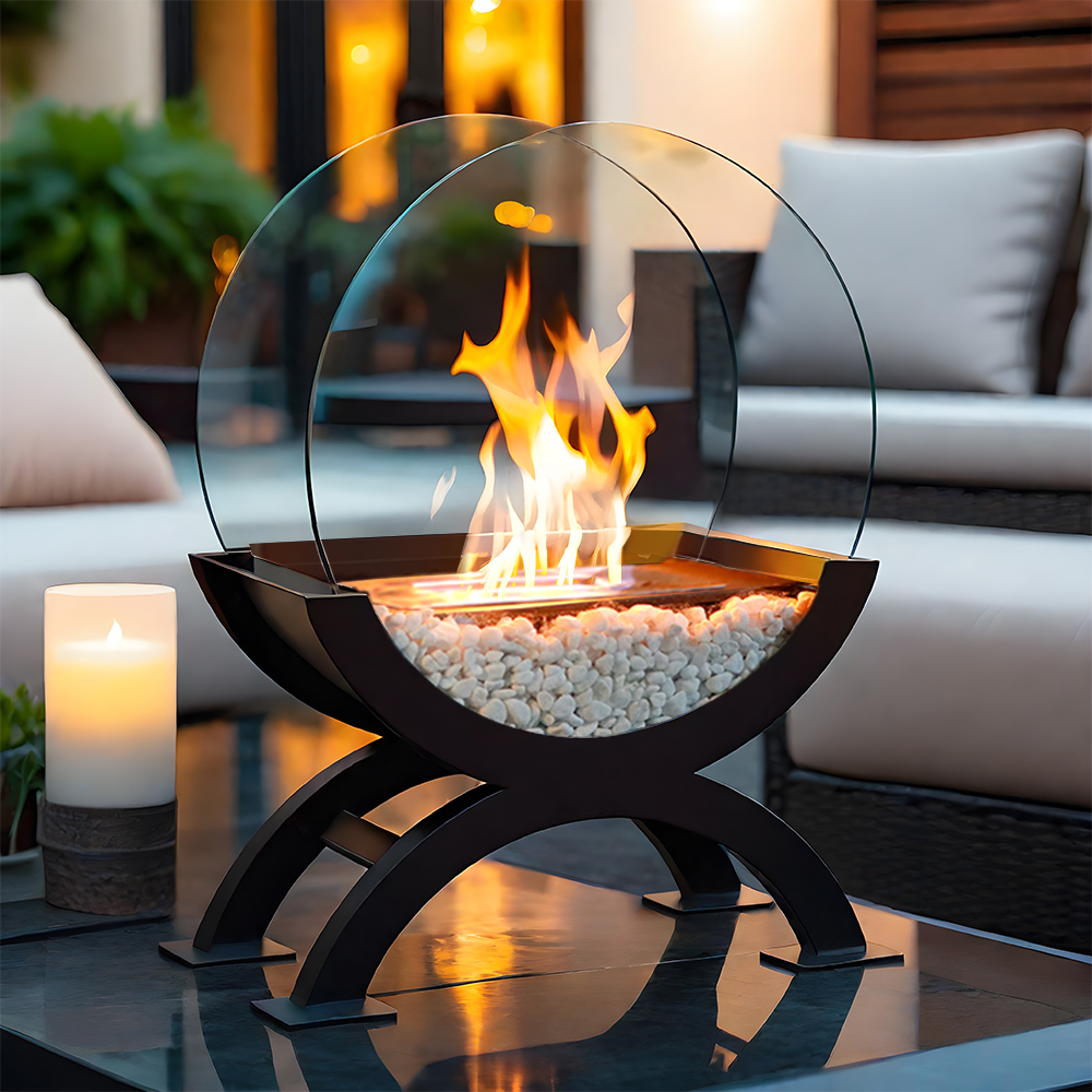 Round Glass Large Tabletop Fireplace 19