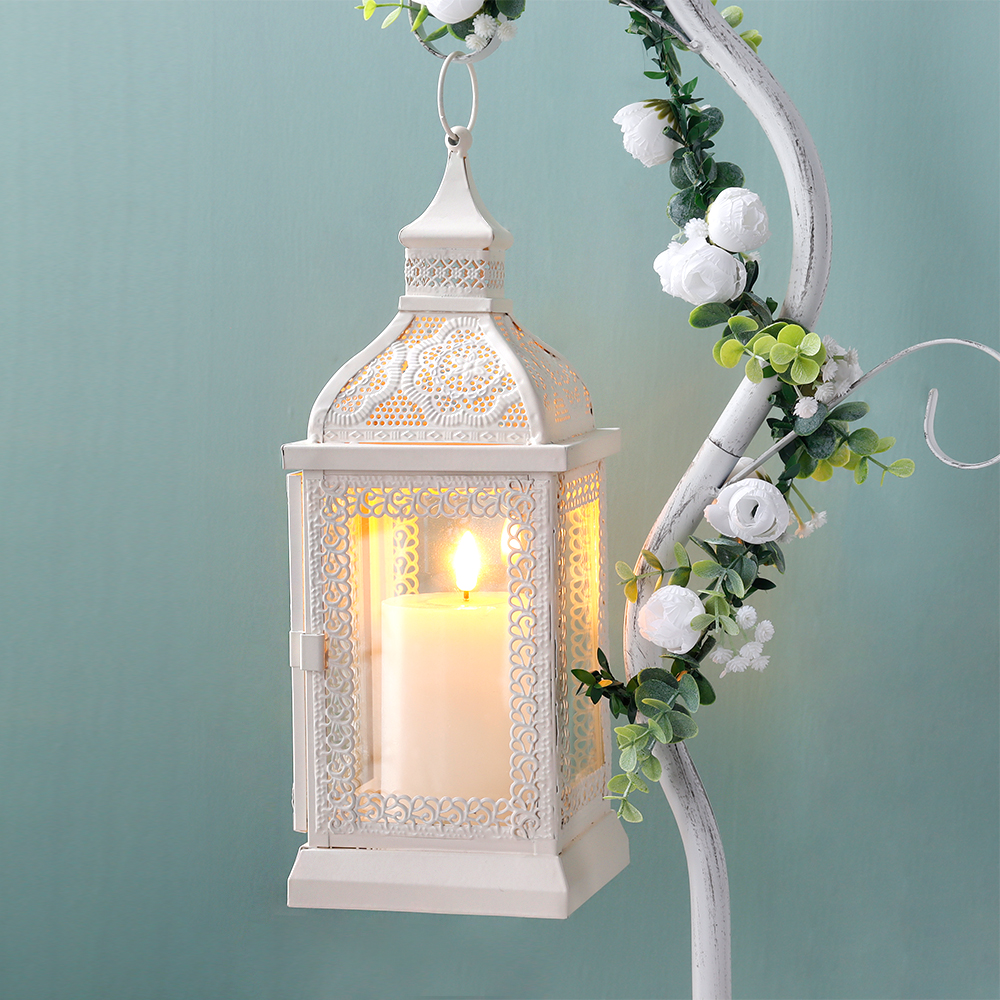  Rustic Style Metal Candle Lantern 13'' High Decorative Hanging Lantern Candle Holder with Tempered Glass 