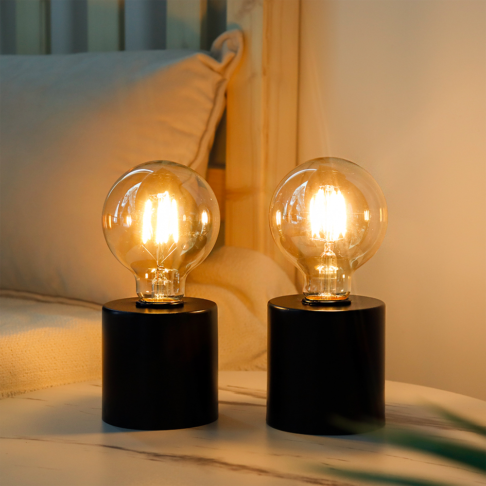 Set of 2 Black Table Lamp Battery Powered 7