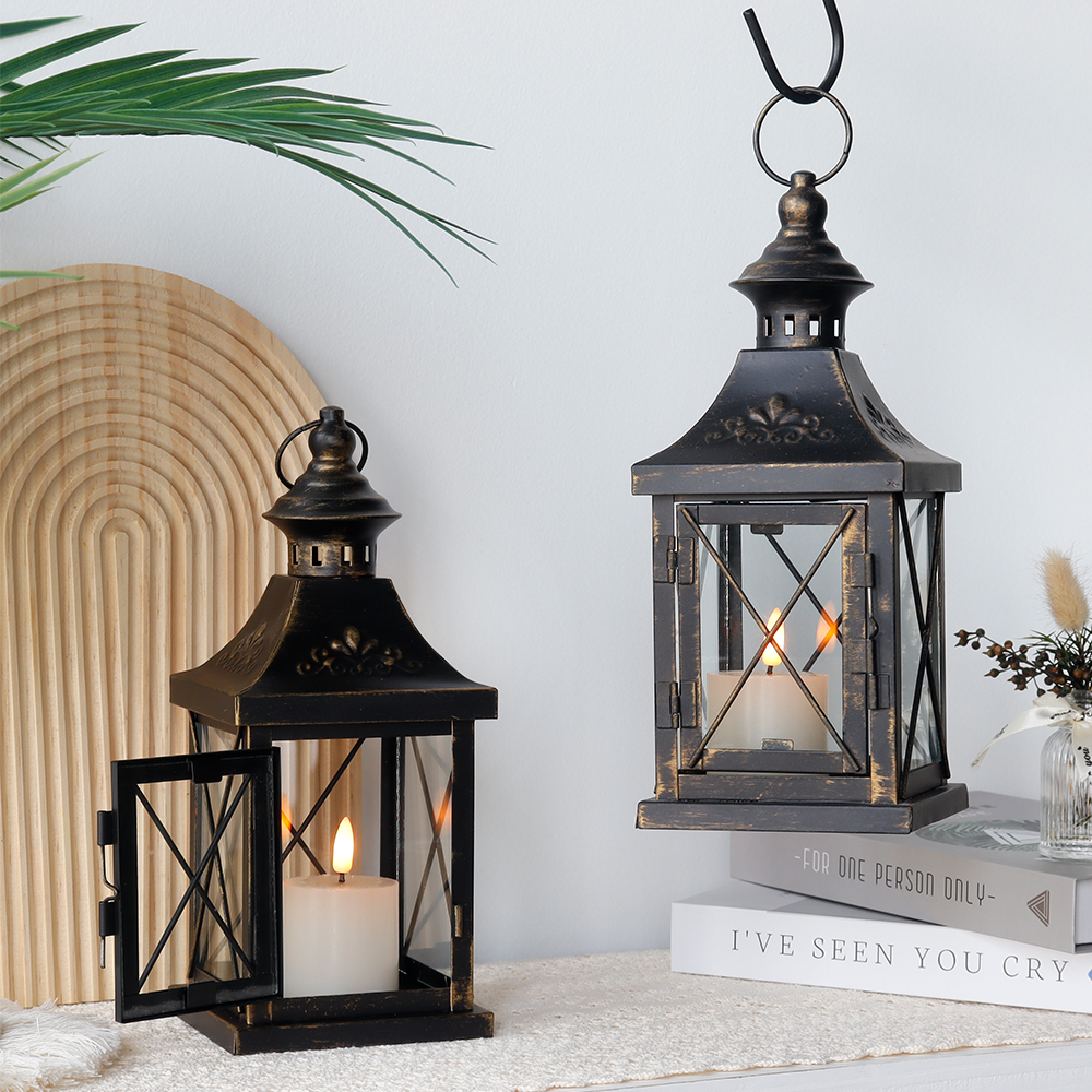 Set of 2 Decorative Candle Lantern 11'' High Metal Candle Holder Hanging Lantern Perfect for Home Decor